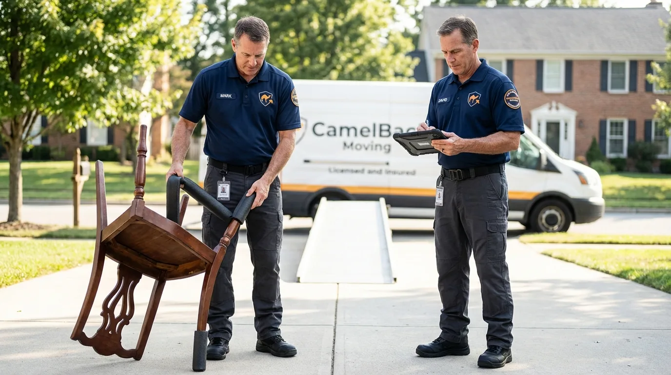 Movers inspecting furniture for damage prevention before loading in Grand Junction, CO